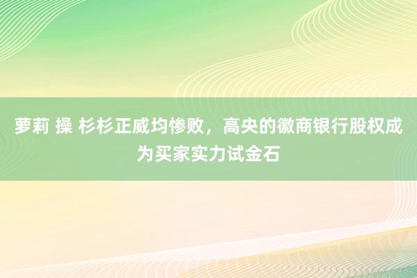萝莉 操 杉杉正威均惨败，高央的徽商银行股权成为买家实力试金石